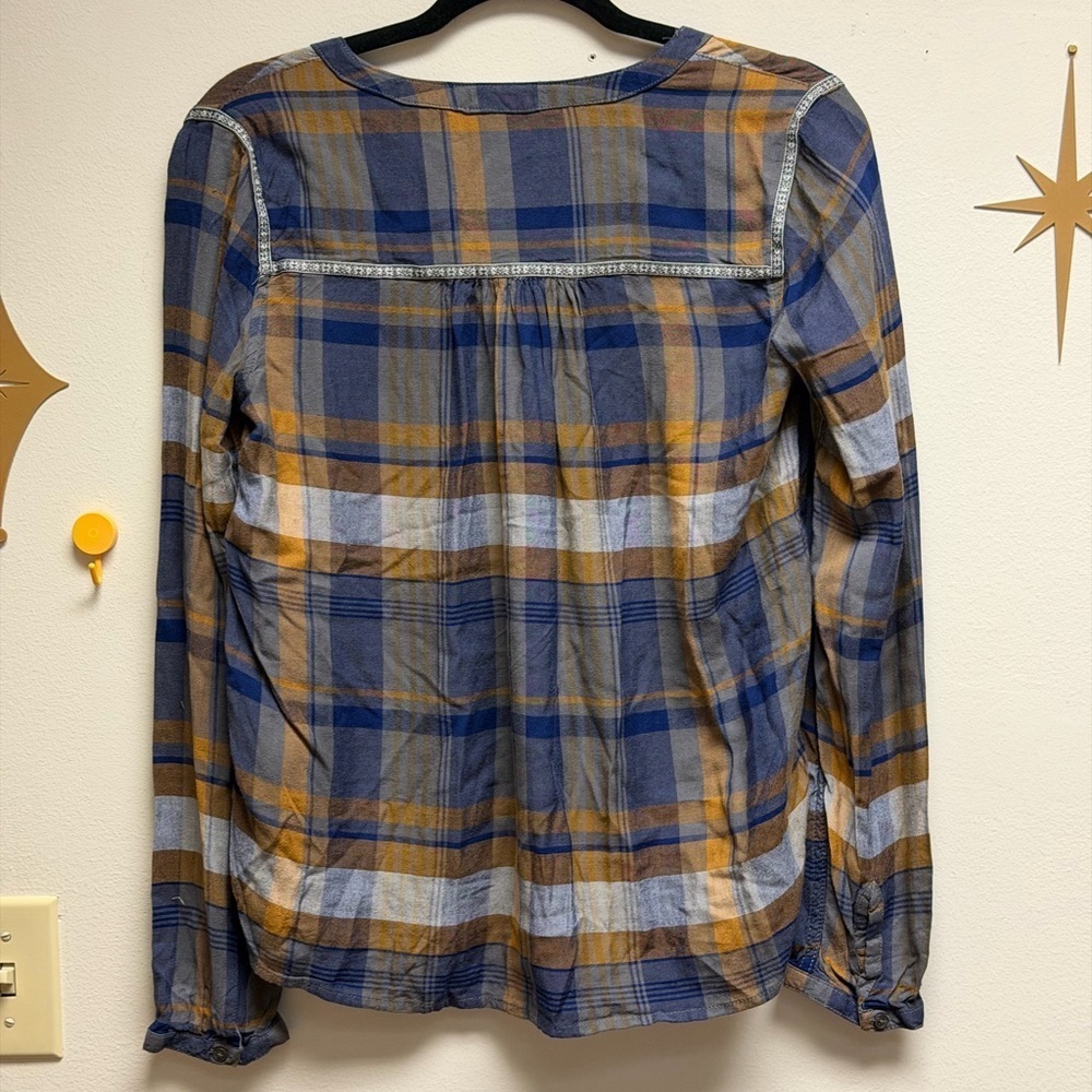 Roxy Embroidered Boho Plaid Blouse // Coastal Cowgirl Indie Peasant Top XS - Picture 5 of 7